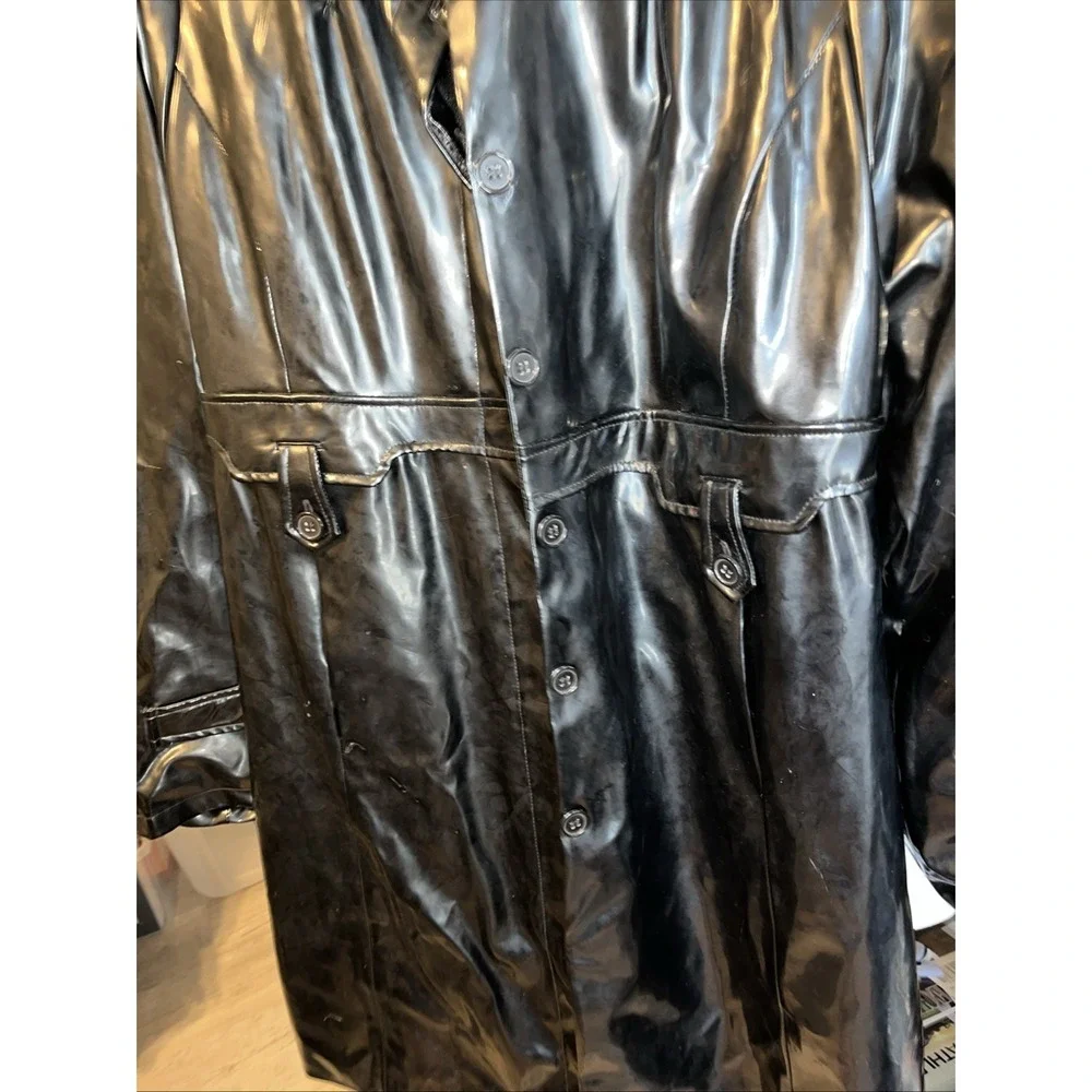 BAGATELLE Women's Black Faux Leather Grunge Chic‎ button Trench Coat XL